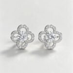 Four Leaf Clover Stud Earrings,Solid 925 Sterling Silver Round Cut Simulated Diamond Earrings