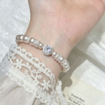 Pearl Moissanite Halo Beaded Bracelet