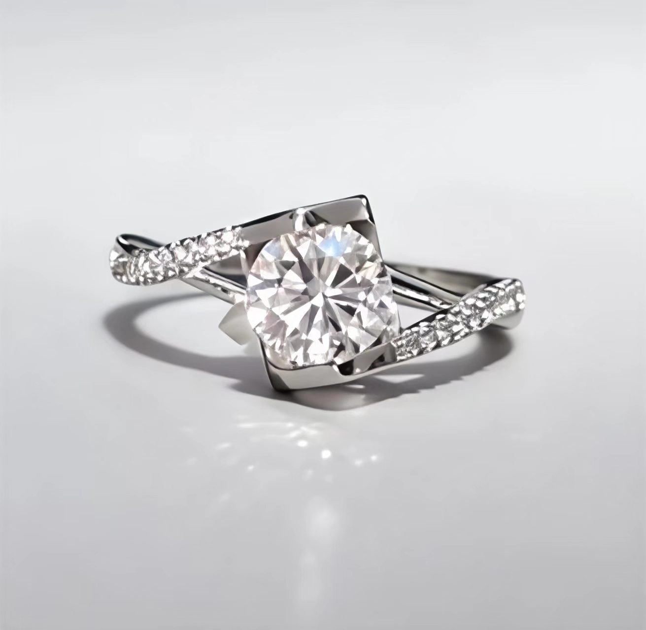 1-10 925 Sterling Silver Square Frame Moissanite Ring - Image 1