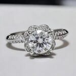 925 Sterling Silver Floral Halo Moissanite Ring