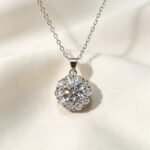925 Sterling Silver Sunflower Halo Moissanite Necklace
