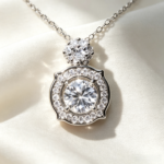 925 Sterling Silver Double Halo Moissanite Necklace